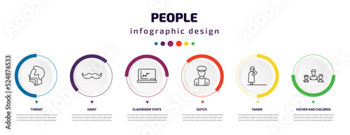 people infographic element with icons and 6 step or option. people icons such as throat, hairy, classroom stats, dutch, takbir, father and children vector. can be used for banner, info graph, web,