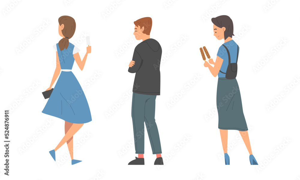 Fototapeta premium Rare view of people pointing with fingers at something set cartoon vector illustration