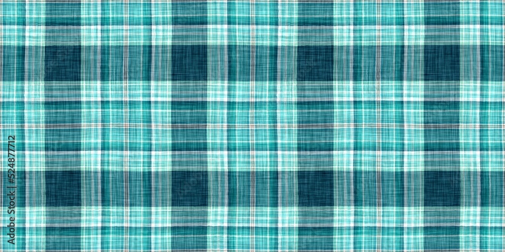 Teal rustic coastal beach house border check fabric tile. Seamless sailor flannel edging trim textile. Gingham rustic banner ribbon endless tape.