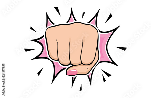Woman fist punch illustration, Girl Power symbol, Female hand hitting the camera, powerful woman sign