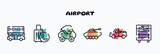 airport outline icons set. thin line icons such as double decker, final call, all terrain, armored vehicle, pickup car, flight information icon collection. can be used web and mobile.