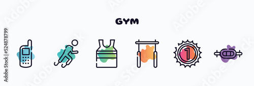 gym outline icons set. thin line icons such as variometer, paralympics, tanktop, horizontal bar, number one, swiss bar icon collection. can be used web and mobile.