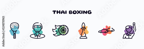 thai boxing outline icons set. thin line icons such as padel, polo player, burnout, chesspiece, chase, committee icon collection. can be used web and mobile.