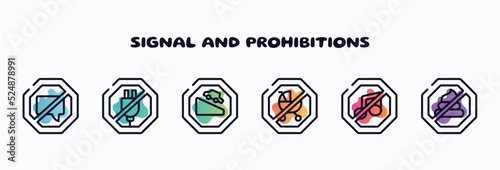 Fototapete signal and prohibitions outline icons set