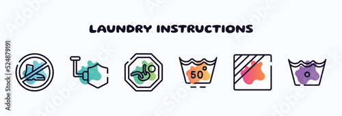laundry instructions outline icons set. thin line icons such as no shoes, shield, baby zone, null, dry in shade, cold wash icon collection. can be used web and mobile.