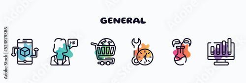 general outline icons set. thin line icons such as ar app, hr manager, ecommerce solutions, build time, bio technology, ar graph icon collection. can be used web and mobile.