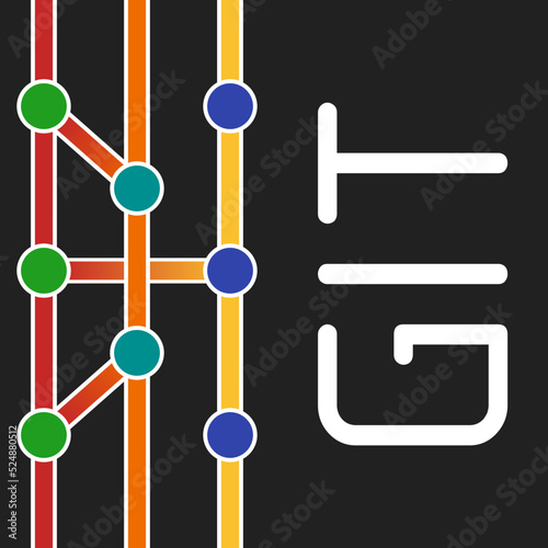 Git version control system vector illustration - branches and commits.