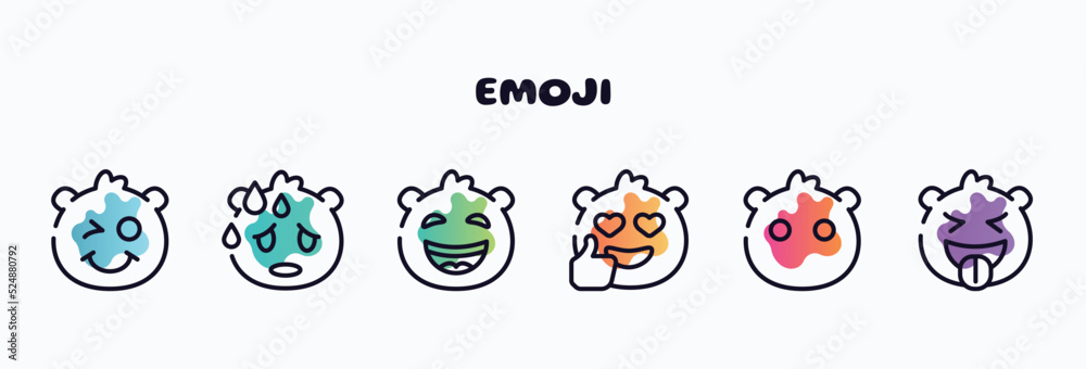 emoji outline icons set. thin line icons such as smile emoji, sweating emoji, laughing without mouth, tongue icon collection. can be used web and mobile.