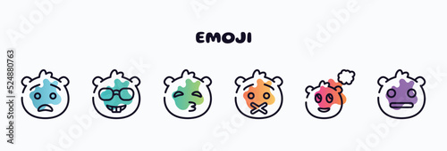 emoji outline icons set. thin line icons such as anguished emoji, nerd emoji, kissing with closed eyes muted imagine expressionless icon collection. can be used web and mobile.