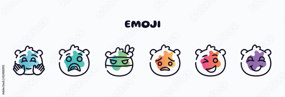 emoji outline icons set. thin line icons such as happy emoji, surprise emoji, ninja pouting wink blushing icon collection. can be used web and mobile.