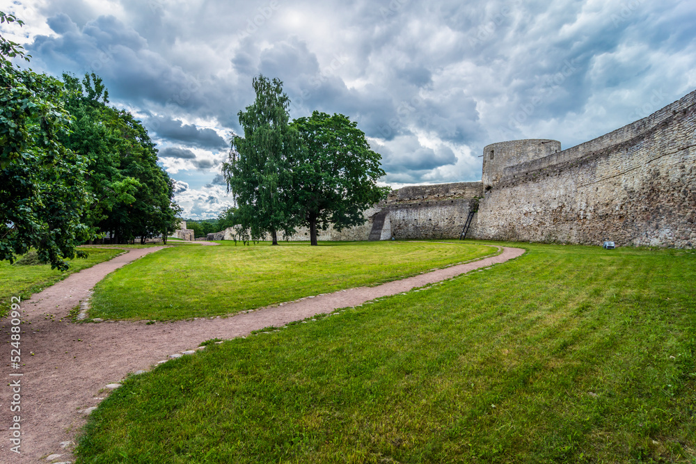 Walls and tower of the Izborsk fortress, Izborsk, Pskov region, Russia