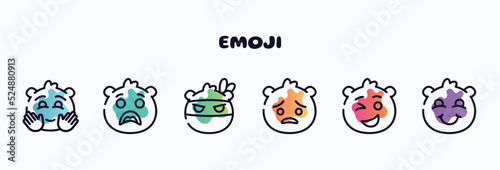 emoji outline icons set. thin line icons such as happy emoji, surprise emoji, ninja pouting wink blushing icon collection. can be used web and mobile.