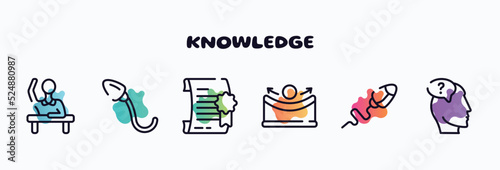 knowledge outline icons set. thin line icons such as raising hand, spermatozoon, degree, concave, sperm, doubt icon collection. can be used web and mobile.