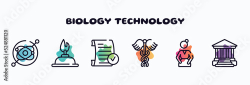 biology technology outline icons set. thin line icons such as gyroscope, burn, passed, caduceus, pregnancy, academy icon collection. can be used web and mobile.