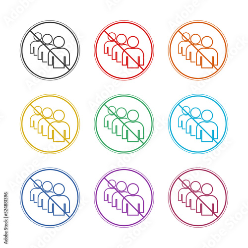 No or Stop. Queue icon. People waiting sign. Set icons colorful