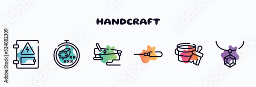handcraft outline icons set. thin line icons such as electrical panel, cross stitch, polisher, autoloader, varnish, rhinestone icon collection. can be used web and mobile.