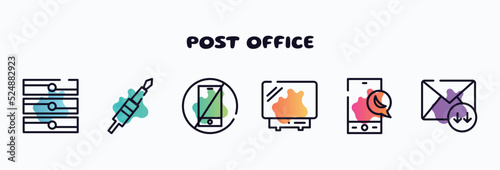 post office outline icons set. thin line icons such as servers, jack cable, no cellphone, , night mode, receive mail icon collection. can be used web and mobile.