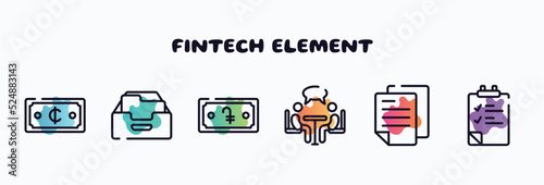 fintech element outline icons set. thin line icons such as viral marketing, data mining, humanitarian, seo and web, digital, fintech icon collection. can be used web and mobile.
