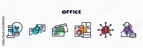 office outline icons set. thin line icons such as advantage, consult, money flow, paper shredder, water dispenser, taxes icon collection. can be used web and mobile.