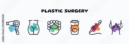 plastic surgery outline icons set. thin line icons such as hairdryer, , hair curler, epilator, curling, breast reduction icon collection. can be used web and mobile.