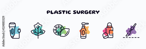 plastic surgery outline icons set. thin line icons such as electric razor, oak, lemon slice, cleansing, deodorant, scalpel icon collection. can be used web and mobile.