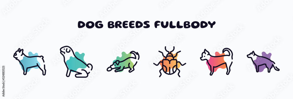 Obraz premium dog breeds fullbody outline icons set. thin line icons such as french bulldog, pug, dogs playing, null, chihuahua, german sheperd icon collection. can be used web and mobile.
