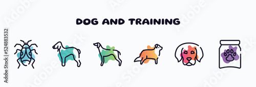 dog and training outline icons set. thin line icons such as null, bedlington terrier, greyhound, bernese mountain, dog puppy, treat icon collection. can be used web and mobile.
