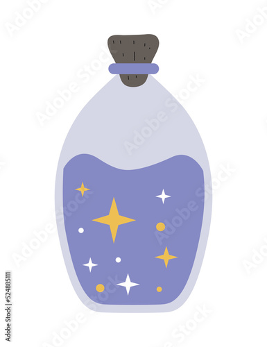 Collection of vector magic fairy tale elements, icons and illustrations. Bottle with potion.