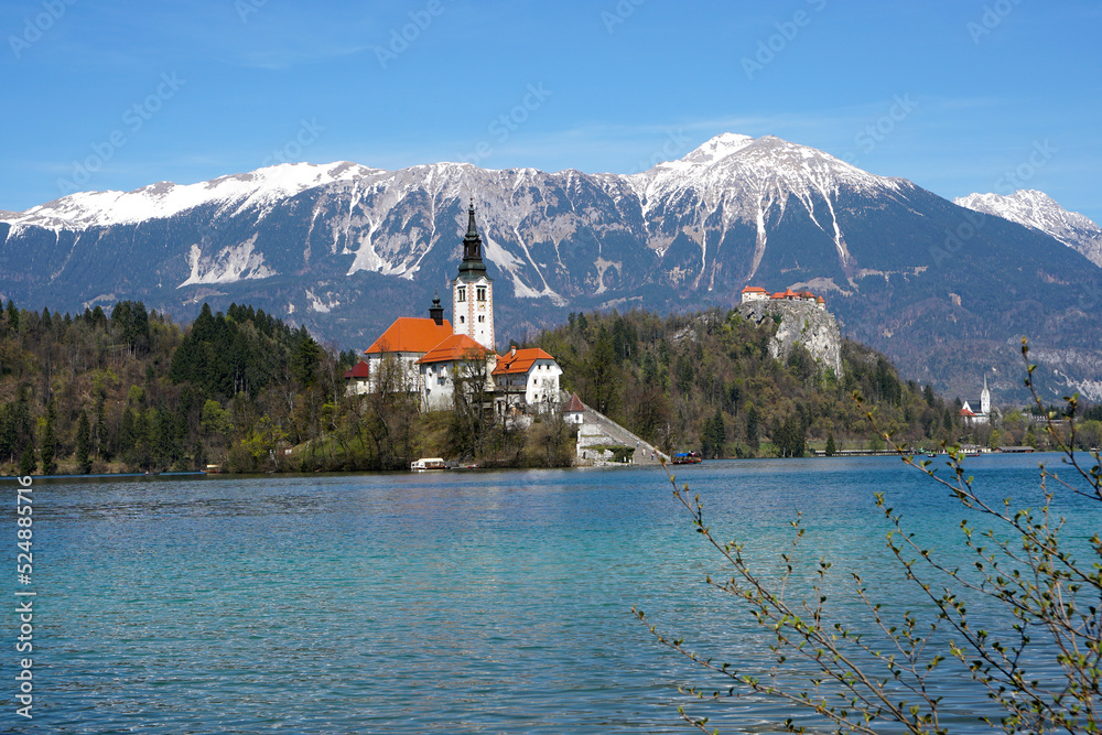 Lake Bled in Slovenia with church and castle Lake Bled in Slovenia with church and castle