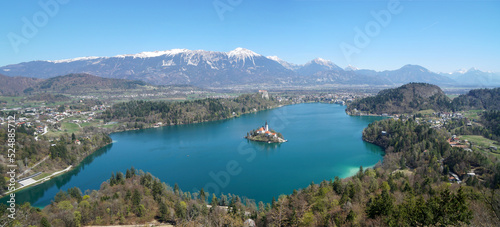 Lake Bled in Slovenia with church and castle 