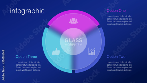Infographic for 3 options, vector gradient design with realistic frosted glass, glassmorphism effect