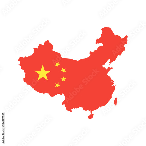 China map and flag. The outline of the country with stars in the colors of the national flag.
