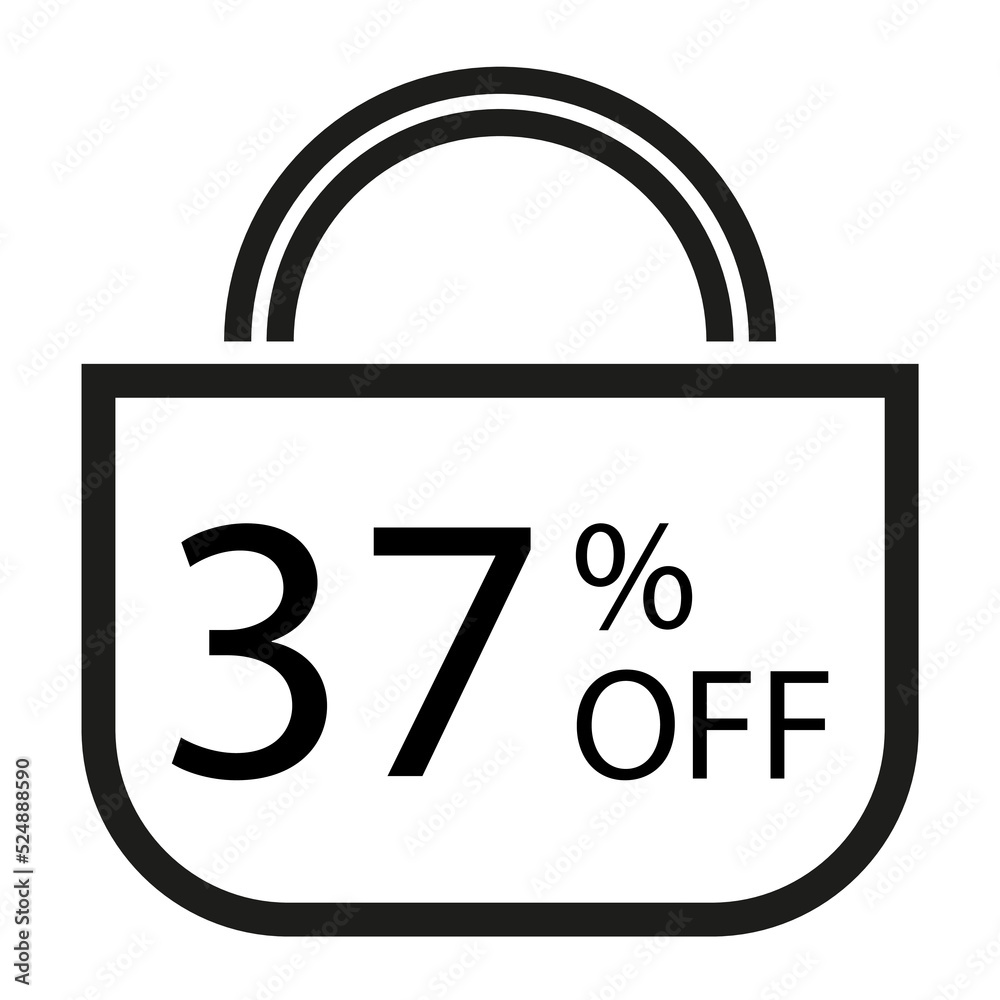 37 percent off. White banner with shopping bag illustration. 37 percent off. White banner with shopping bag illustration.