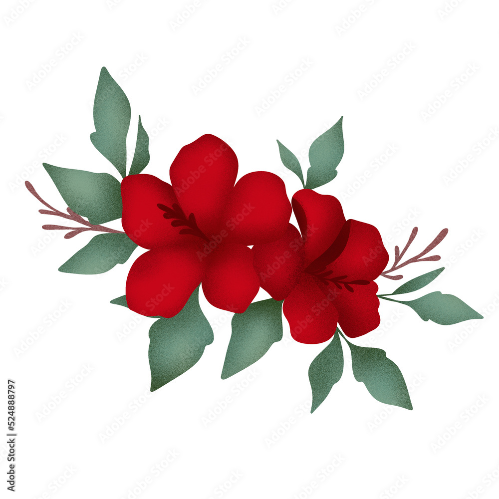 flower red hand draw cartoon, concept blossom, summer, natural, frame