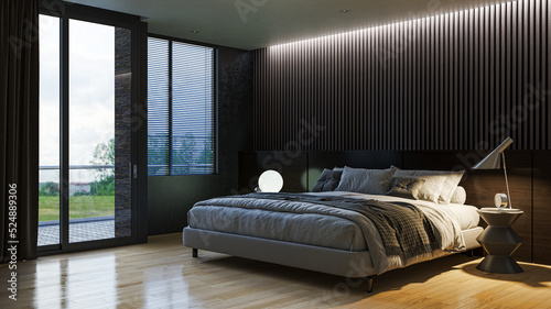 illustration 3D rendering Modern bright bed room interiors computer generated image photo