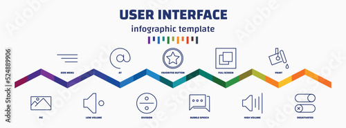 infographic template with icons and 11 options or steps. infographic for user interface concept. included side menu, pic, at, low volume, favorites button, division, full screen, bubble speech,
