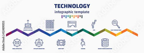 infographic template with icons and 11 options or steps. infographic for technology concept. included growth hacking, email marketing, pixels per inch, affiliate marketing, website optimization,