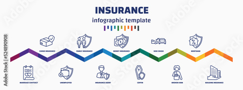 infographic template with icons and 11 options or steps. infographic for insurance concept. included cargo insurance, marriage contract, family insurance, unemployed, money agent, side crash,