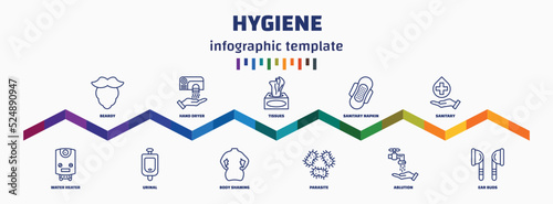 infographic template with icons and 11 options or steps. infographic for hygiene concept. included beardy, water heater, hand dryer, urinal, tissues, body shaming, sanitary napkin, parasite,