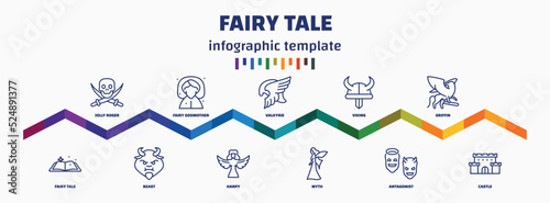 infographic template with icons and 11 options or steps. infographic for fairy tale concept. included jolly roger, fairy tale, fairy godmother, beast, valkyrie, harpy, viking, myth, griffin, castle