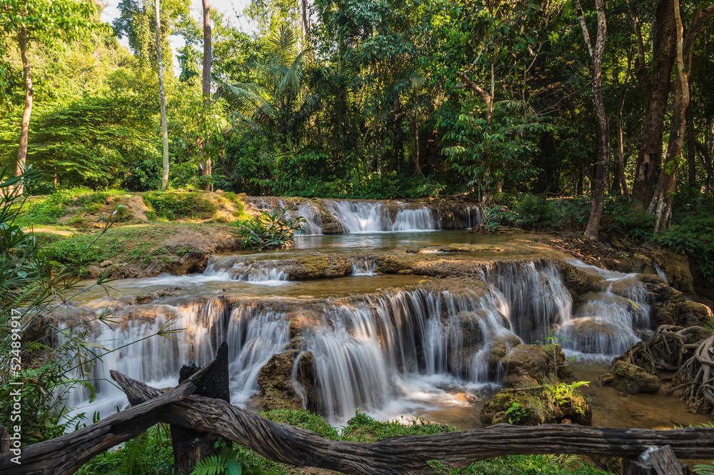 Beautiful Kroeng Krawia Waterfall at kanchanaburi city thailand.Khao Laem National Park