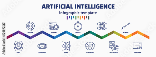 infographic template with icons and 11 options or steps. infographic for artificial intelligence concept. included rotation, users, efficiency, stereoscope, velocity, bionic, , intelligence, ar