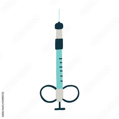 Dental syringe anesthetic injection. Tooth medical instrument element in isolated white background. Vector naive cartoon modern flat style clipart
