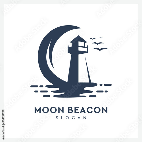 Creative lighthouse logo with moon view