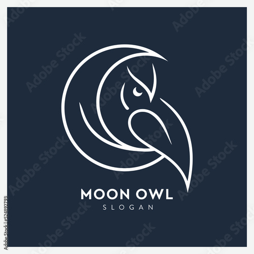 Creative line art owl logo with moon