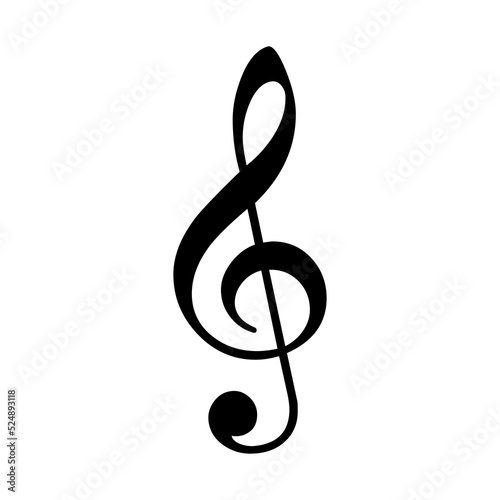 Vector treble or violin clef musical notation symbol - black isolated sign on white background.