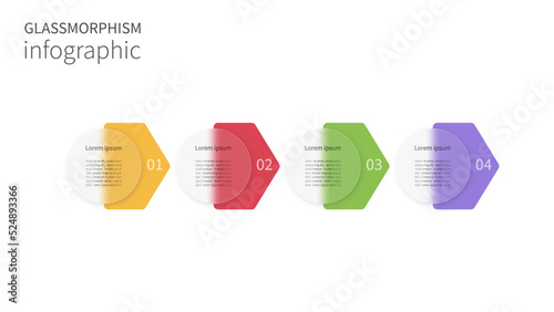 Infographic for 4 options, vector gradient design with realistic frosted glass, glassmorphism effect