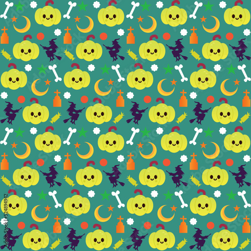 Vector Halloween seamless pattern with ghost and pumpkin,Cartoon Halloween seamless pattern