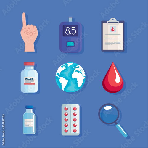 nine world diabetes day icons
