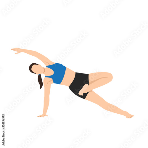 Woman doing Kasyapasana side plank with bound half lotus exercise. Flat vector illustration isolated on white background